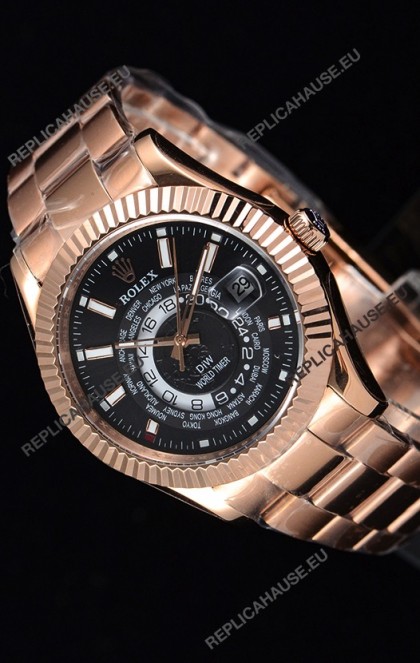 Rolex SkyDweller Swiss Watch in 18K Rose Gold Case - DIW Edition Black Dial 